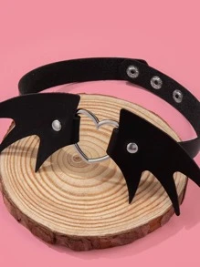 1入組時尚PU聚氨酯心和翅膀裝飾頸鏈適合女士適用於禮品