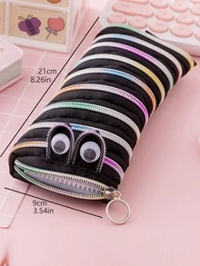 1入組卡通設計鉛筆袋，創意拉鍊設計鉛筆袋、學校 - 黑色 - 查看 6