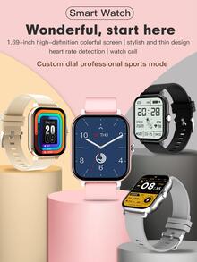 smart watch 1.69 inch full touch screen heart rate watch call for men women - Pink - View 1