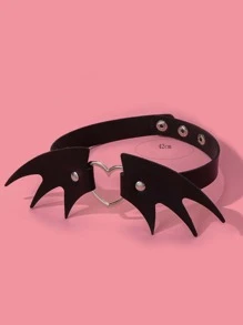 1入組時尚PU聚氨酯心和翅膀裝飾頸鏈適合女士適用於禮品