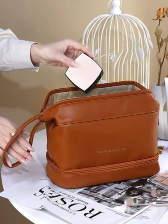 字母圖案化妝包帶拉鍊便攜