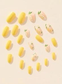 Upgrade Your Look With 24pcs Limoncello Long Oval Fruit Print Full Cover Fake Nail Bold Press On Nails Kit Nail Supplies - Multicolor - View 3