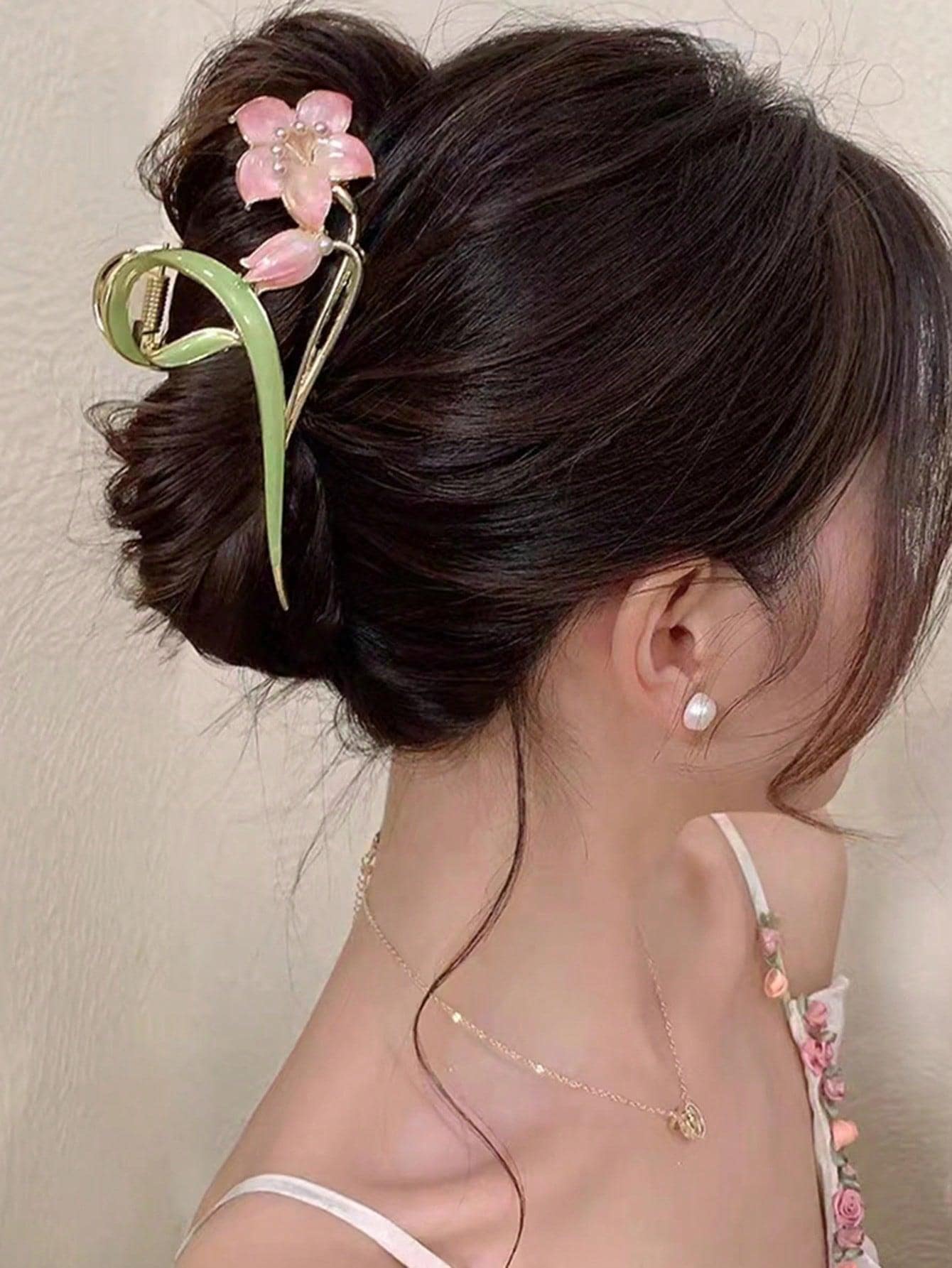 1pc Women Flower Design Sweet Style Large Hair Claw For Daily Life Boho, Claw Clip