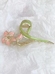 1pc Women Flower Design Sweet Style Large Hair Claw For Daily Life Boho, Claw Clip - Pink - View 5