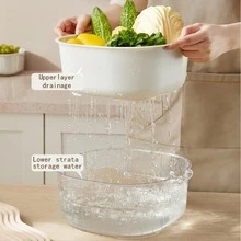 1pc Double Layer Food Storage Bag, Simple Plastic Fruit Vegetable Drain Basket For Kitchen - White - View 4