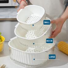 1pc Double Layer Food Storage Bag, Simple Plastic Fruit Vegetable Drain Basket For Kitchen - White - View 5