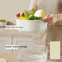 1pc Double Layer Food Storage Bag, Simple Plastic Fruit Vegetable Drain Basket For Kitchen - White - View 2