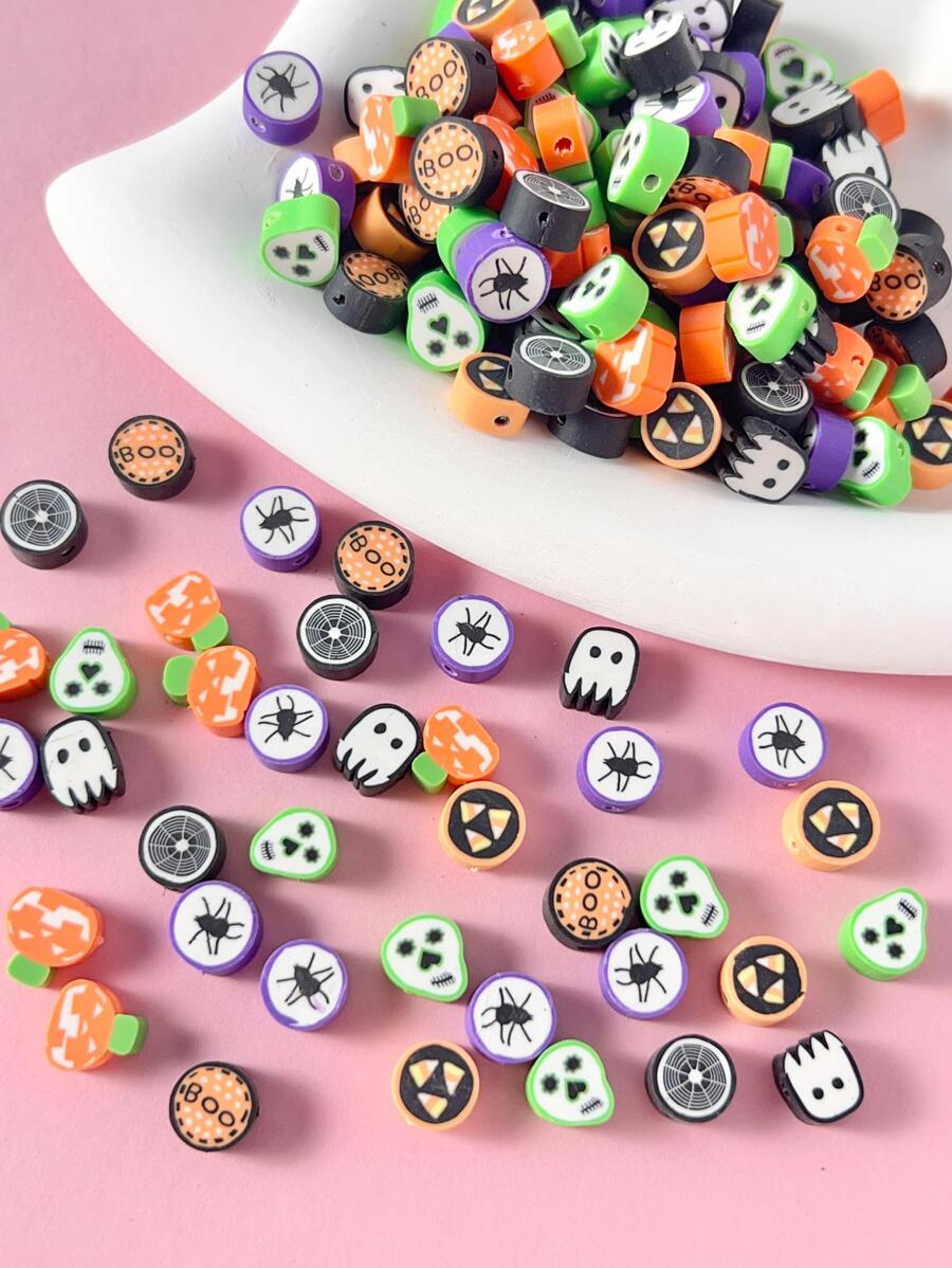 100 顆/套隨機顏色時尚蜘蛛圖案酪梨設計 DIY 黏土珠女式珠寶製作 - 彩色 - 查看 1