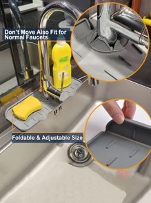 1pc Silicone Faucet Sink Splash Guard, Modern Grey Water Catcher Mat For Kitchen - Grey - View 3