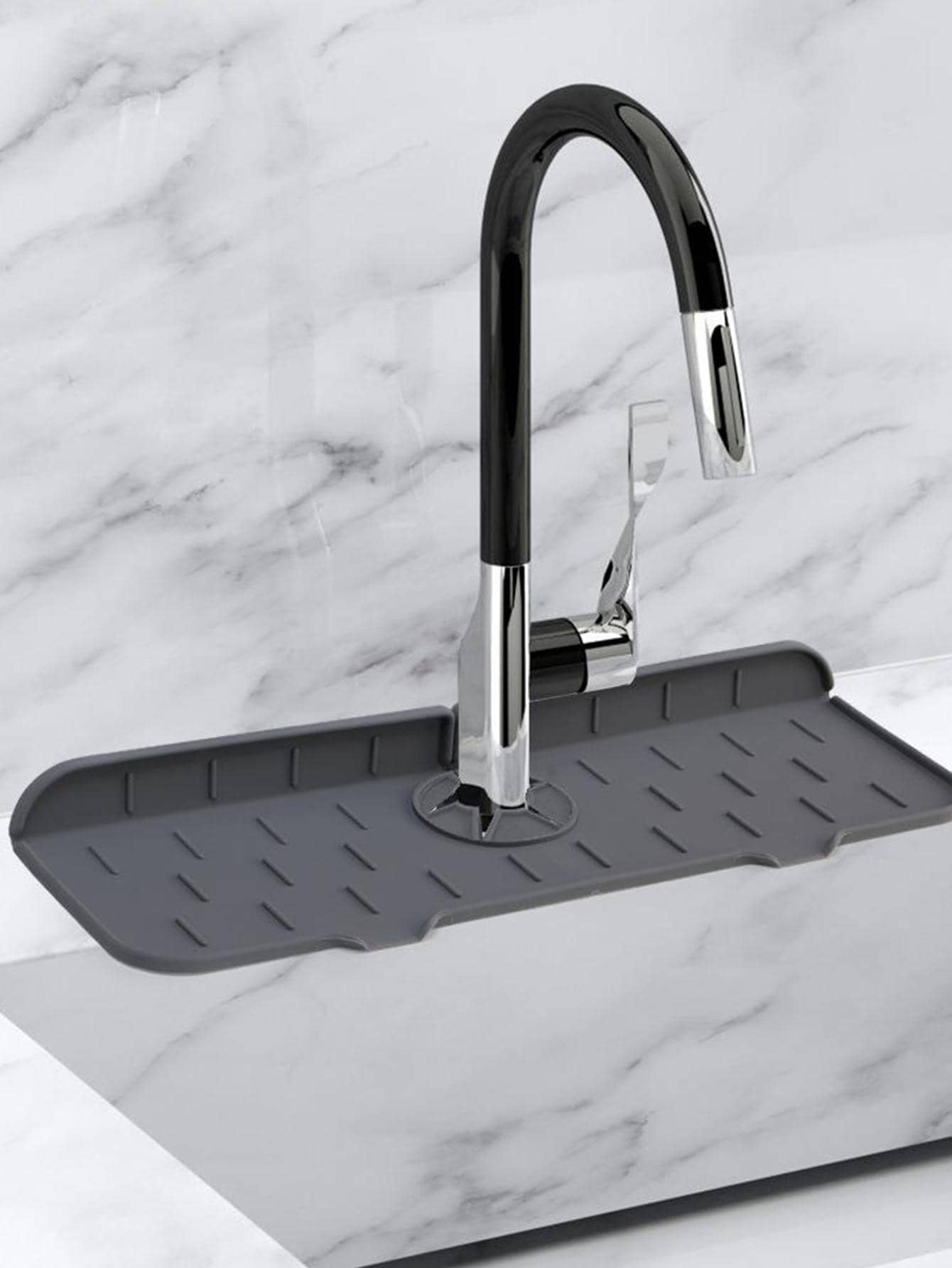 1pc Silicone Faucet Sink Splash Guard, Modern Grey Water Catcher Mat For Kitchen - Grey - View 1