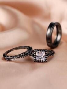 Vanel Nhẫn trang trí 3 khối Zirconia - màu đen - Xem 5