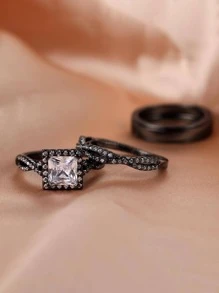 Vanel Nhẫn trang trí 3 khối Zirconia - màu đen - Xem 3