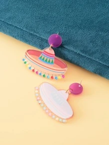 Mũ thời trang & Bông tai hình tròn trang trí cho phụ nữ để trang trí hàng ngày - màu xanh lá - Xem 3