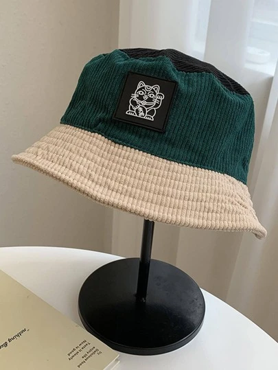 1 件女士拼色卡通猫贴片装饰休闲渔夫帽户外旅行男士太阳帽夏季帽子，适合徒步旅行和钓鱼等夏季户外活动