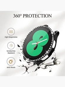 1pc Men Women's Dazzling Decorative Pc Dual Layered Screen Protector Tempered Glass Smart Watch Case With Anti-Drop Function, Compatible With Samsung Galaxy Watch Case 40mm/44mm, Compatible With Samsung Galaxy Watch 4/5/6 - Black - View 3