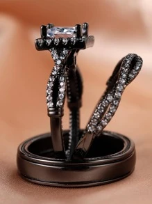 Vanel Nhẫn trang trí 3 khối Zirconia - màu đen - Xem 2