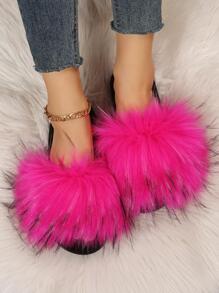 時尚臥室拖鞋適用於女士毛茸茸室內一腳蹬家居拖鞋 - 玫紅色 - 查看 1