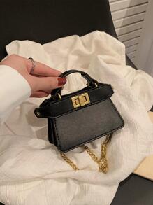 迷你雙色扭鎖翻蓋方包素色 - 黑色 - 查看 1