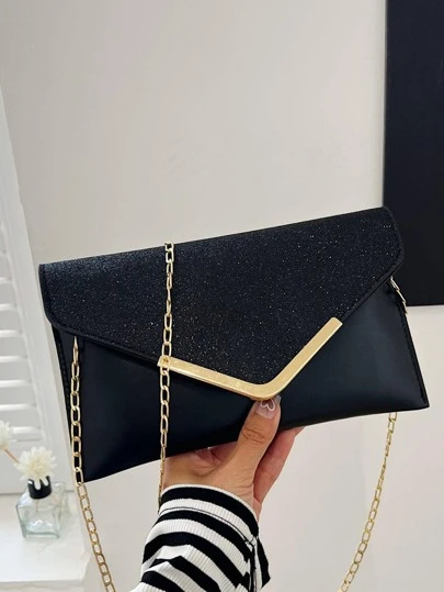 Glitter Bling,Shiny Glamorous,Elegant,Exquisite Flap Metal Decor Chain Envelope Bag Dinner Bag,Evening Bag For Party Girl,Woman,For Female Perfect For Party,Wedding,Prom,Dinner/Banquet,Best Gift For Women , New Year ,Wedding , Wedding