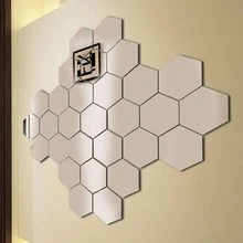 12入組六邊形鏡面牆現代幾何形狀牆鏡瓷磚裝飾用品 - 白色 - 查看 4
