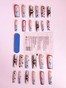 Upgrade Your Look With 24pcs Long Coffin Leopard Print Novelty Full Cover Fake Nail Kit - Multicolor - View 2