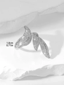 1 件铜合金锆石镶嵌枫叶设计戒指，优雅戒指，适合女性日常佩戴 - 銀色 - 查看 3