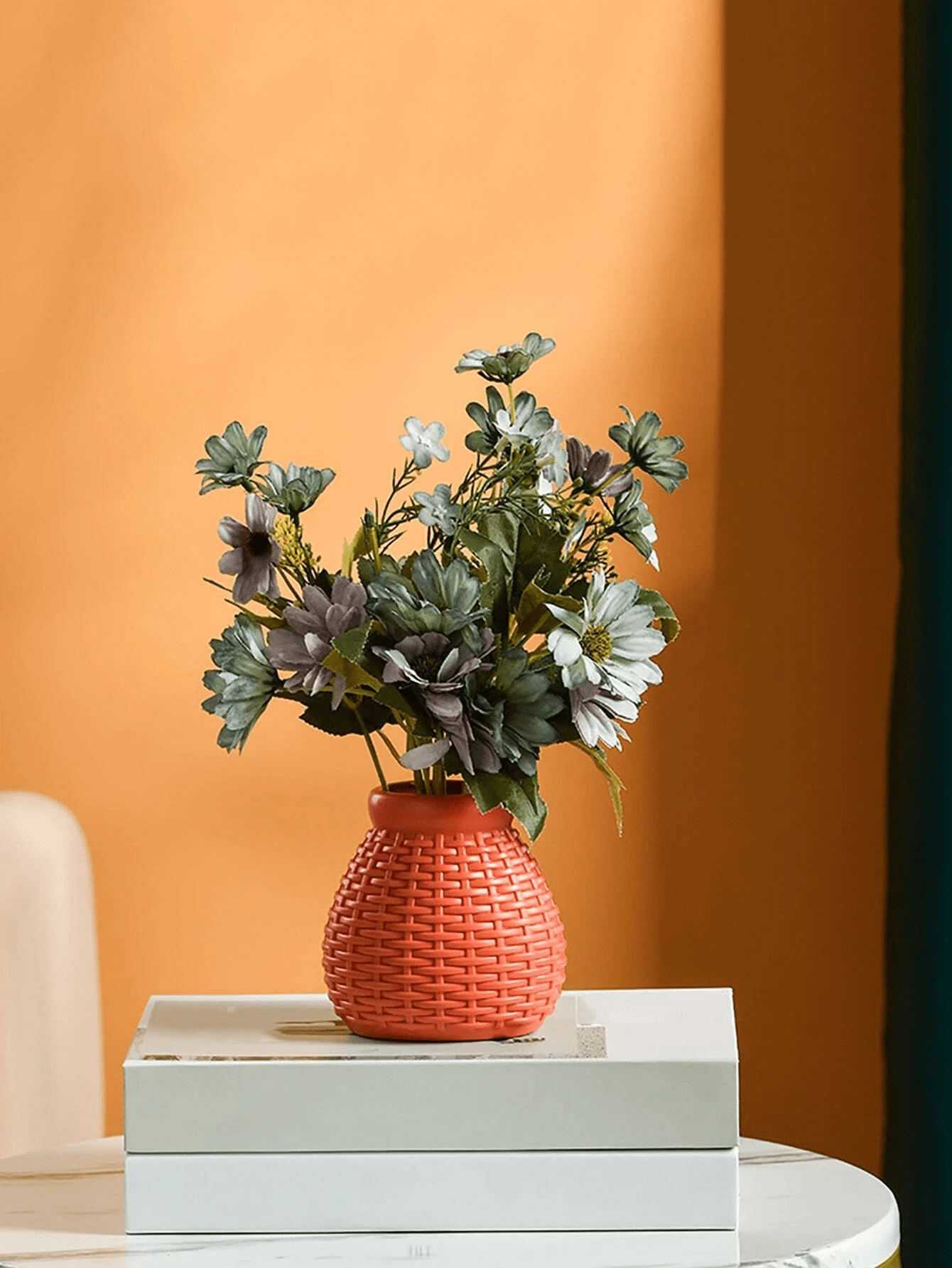 1pc Braided Design Flower Vase, Modern Plain Color Flower Vase For Home Decoration - Orange - View 1