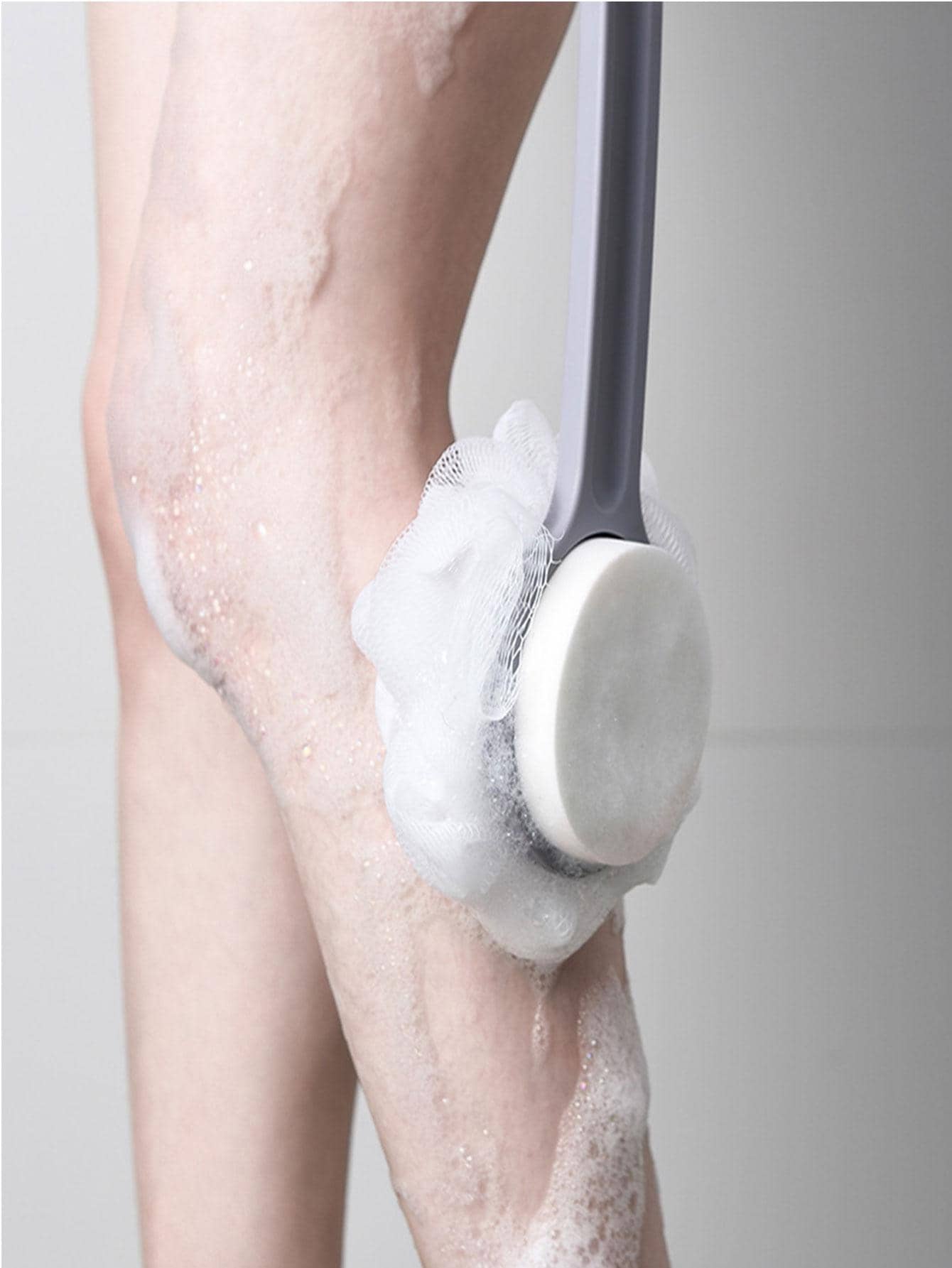 1 Bàn Chải Tắm Hai Mặt, Bàn Chải Vệ Sinh Nhà Tắm Tay Cầm Dài Bằng Nhựa Đơn Giản Cho Phòng Tắm - Xám - Xem 1