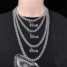 1入組男士極簡不銹鋼鏈條樣式項鍊 - 銀色 - 查看 3