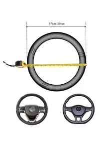 Vmingo Auto Two-Color Anti-Slip Protector Sports Steering Wheel Cover Case - Black - View 7