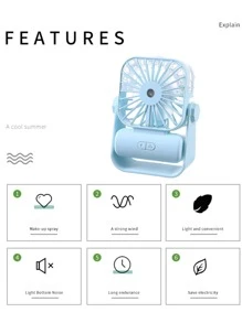1 cái Quạt bàn ABS di động, Quạt máy tính để bàn màu xanh hiện đại cho gia đình - Màu xanh lam - Xem 4