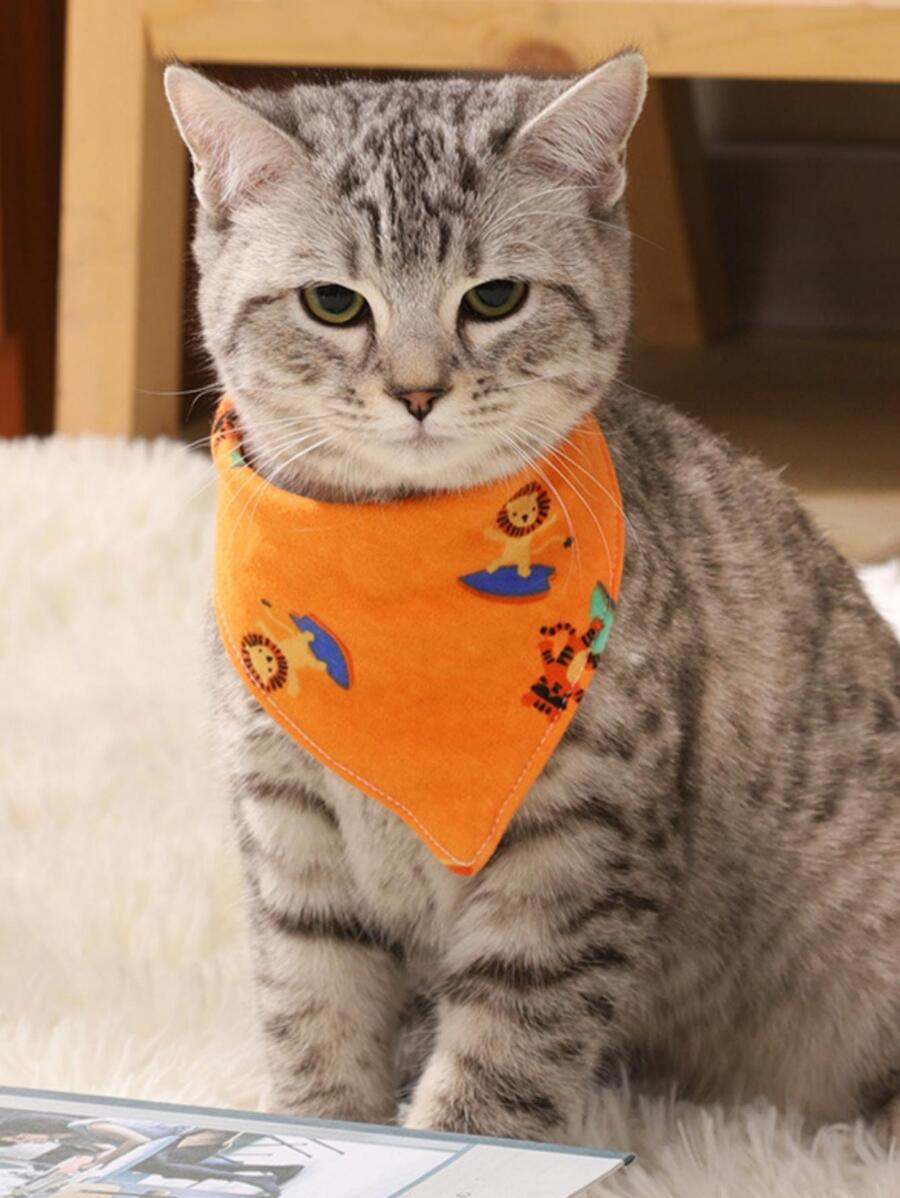 1 khăn rằn in hình sư tử cho chó mèo - trái cam - Xem 1