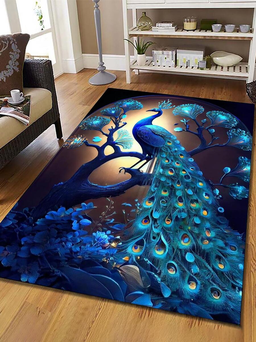 1入組孔雀圖案現代織物地毯 - 彩色 - 查看 1