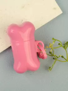1pc Plain Pet Poopbag & 1pc Bone Shaped Poopbag Storage Box For Outdoor - Pink - View 5