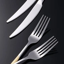 2pcs/set Stainless Steel Spoon & 1pc Fork & 1pc Knife, Modern Two Tone Tableware Cutlery Set For Kitchen - Gold - View 8