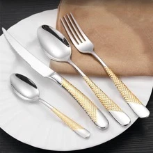 2pcs/set Stainless Steel Spoon & 1pc Fork & 1pc Knife, Modern Two Tone Tableware Cutlery Set For Kitchen - Gold - View 3