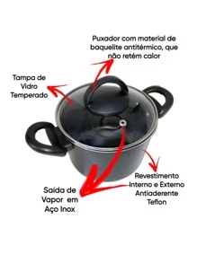 Caldeirão 16 Cm C Tampa Vidro Antiaderente 5 Camadas