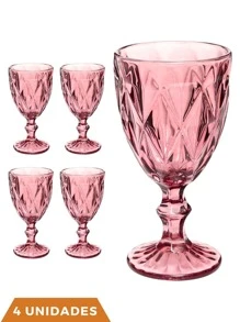 Conjunto 4 Copos Taça Lilás Diamante 300ml Para Agua Vinho - Pink - Visão 1