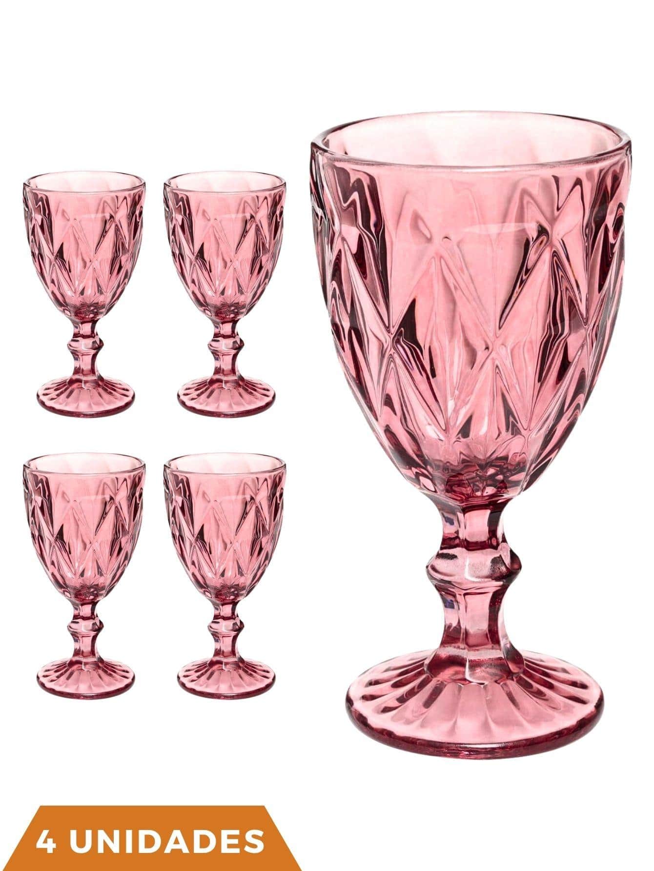 Conjunto 4 Copos Taça Lilás Diamante 300ml Para Agua Vinho - Pink - Visão 1