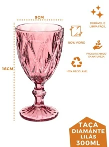 Conjunto 4 Copos Taça Lilás Diamante 300ml Para Agua Vinho - Pink - Visão 4
