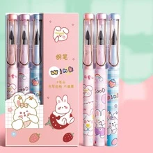 3pcs Cartoon Graphic Fountain Pen, Cute Ink Pen For Students - Pink - View 1
