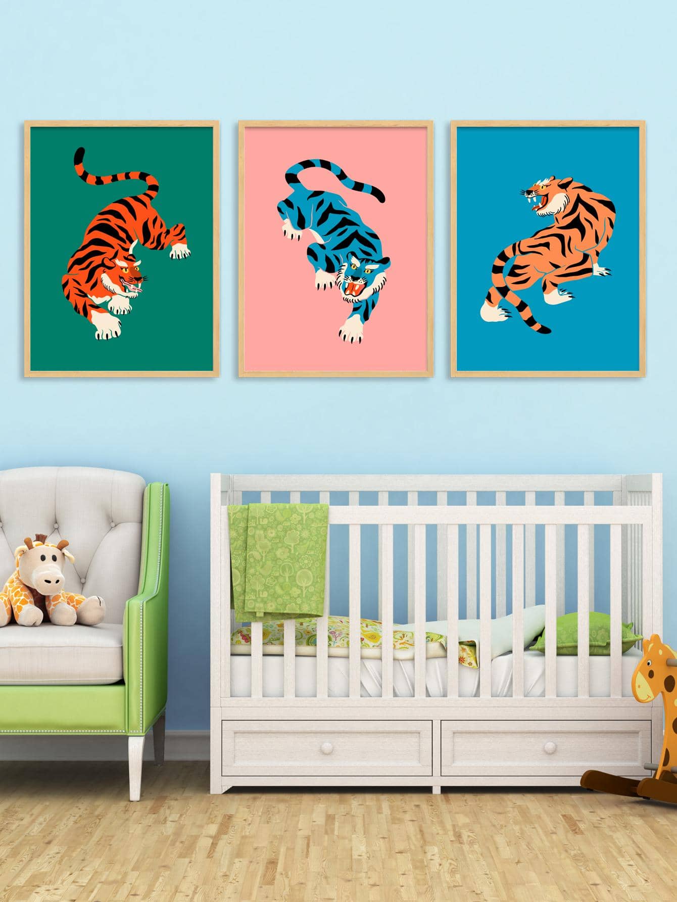 3pcs Tiger Pattern Unframed Painting, Modern Polyester Unframed Picture For Home - Multicolor - View 1