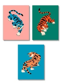 3pcs Tiger Pattern Unframed Painting, Modern Polyester Unframed Picture For Home - Multicolor - View 3