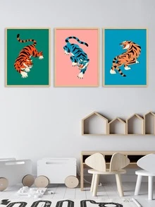 3pcs Tiger Pattern Unframed Painting, Modern Polyester Unframed Picture For Home - Multicolor - View 5