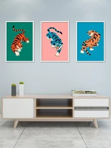 3pcs Tiger Pattern Unframed Painting, Modern Polyester Unframed Picture For Home - Multicolor - View 7