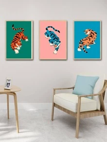 3pcs Tiger Pattern Unframed Painting, Modern Polyester Unframed Picture For Home - Multicolor - View 6