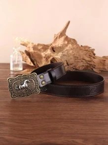 1pc Men Horse Detail Square Buckle Vintage Belt For Daily Decoration