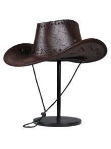 1入組中性車縫裝飾牛仔軟呢帽適用於戶外遊玩 - 咖啡棕 - 查看 2