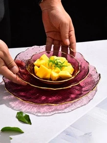 1入組玻璃碗，現代淡紫色紫色金色裝飾紋理家用食品碗 - 淡紫色 - 查看 1