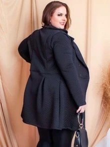 Sobretudo Plus Acintura Grande Com Lycra Soltinho Frio - Preto - Visão 2